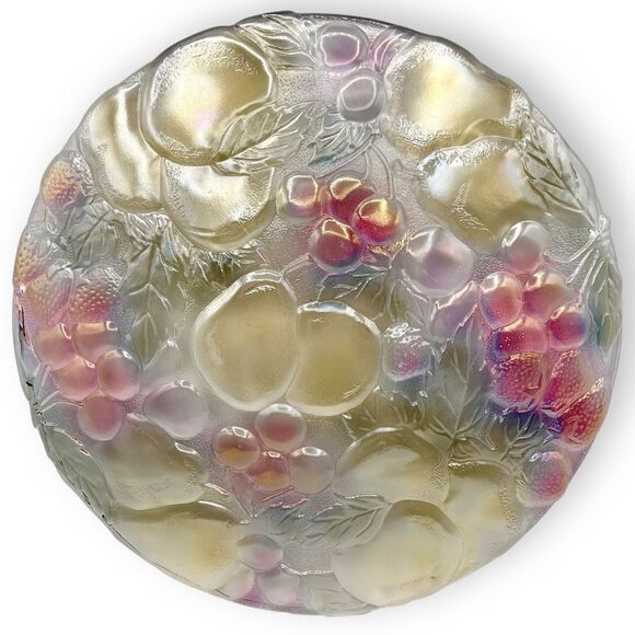Indiana Glass Rainbow Garden Fruit Textured Glass Round Serving Platter - Picture 5 of 13